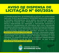 AVISO DE DISPENSA DE LICITAÇÃO Nº 001/2024