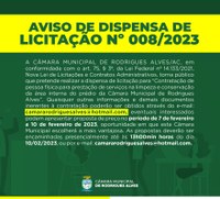 AVISO DE DISPENSA DE LICITAÇÃO Nº 008/2023