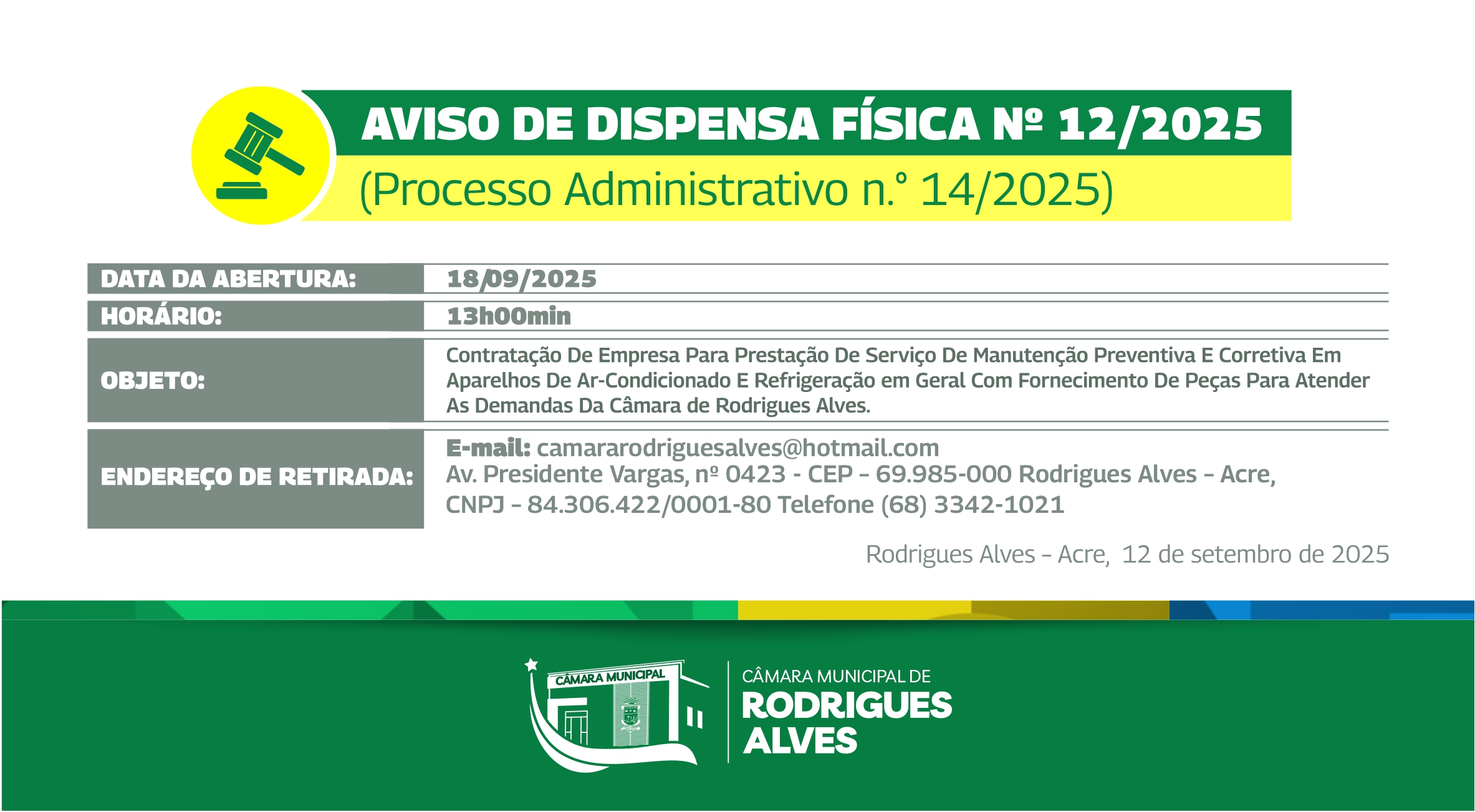 AVISO DE DISPENSA FÍSICA Nº 12/2025