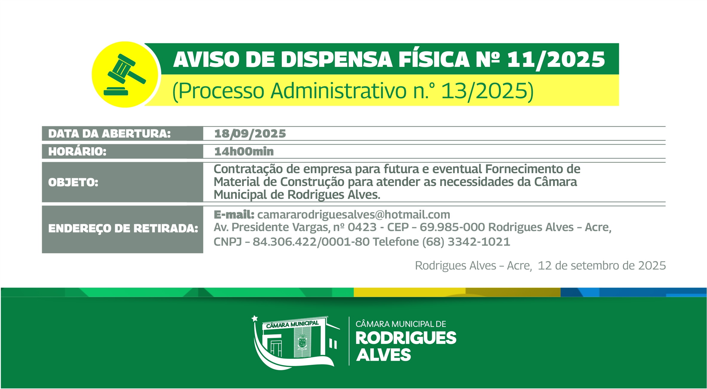 AVISO DE DISPENSA FÍSICA Nº 11/2025