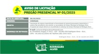 Aviso de Licitação - PREGÃO PRESENCIAL Nº 01/2025 
